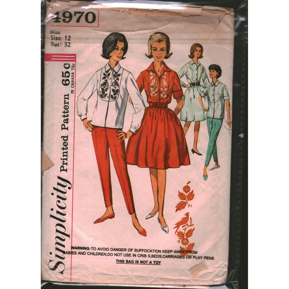 Vintage 1960s Simplicity 4970 Sewing Pattern Misses Blouse‎ Skirt Pants Size 12